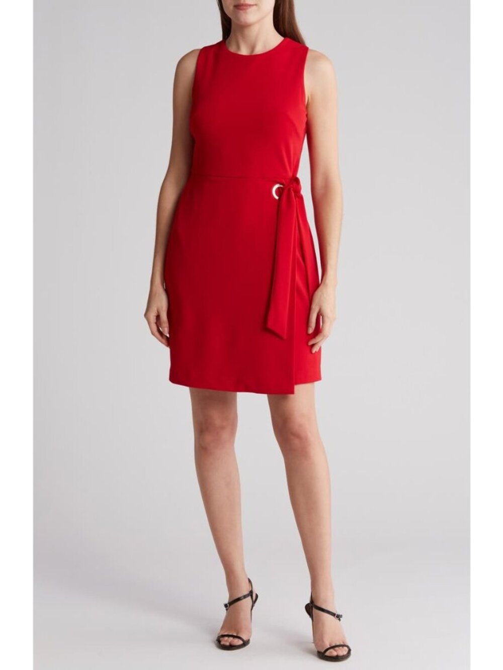 🆕TAHARI ASL Stretch Crepe A-Line Grommet Side Tie Dress 12 Red